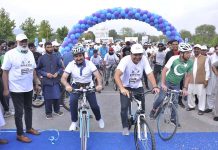 Deputy commissioner Irfan Memon participating in cycle rally during 1-Day to go Run & Ride rally organized by District Health office in collaboration with UNICEF at F-9 park.