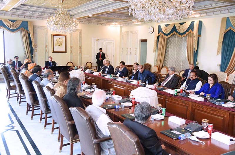Prime Minister Muhammad Shehbaz Sharif chairs a meeting of the heads of coalition parties at PM House