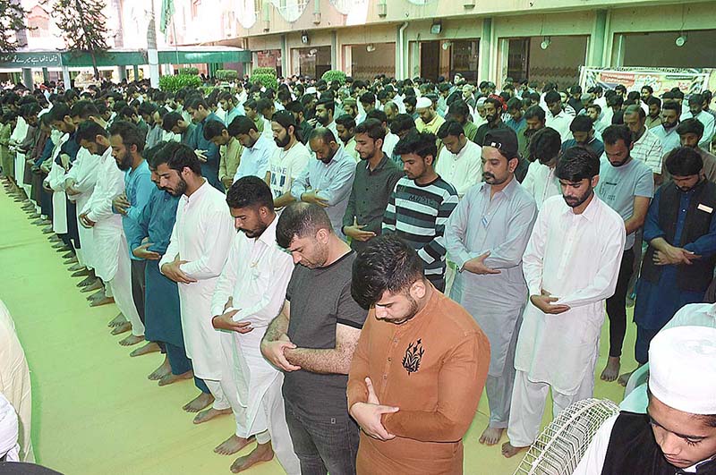 People offering Namaz e Jumma at Jamma Masjid Doonga Baag during holy month of Ramzan