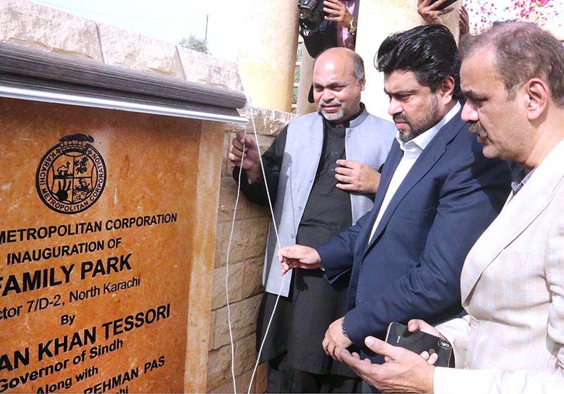 Sindh Governor Karmran Tessori inaugurates Shaheen Family Park at Sector D/2- 7 North Karachi