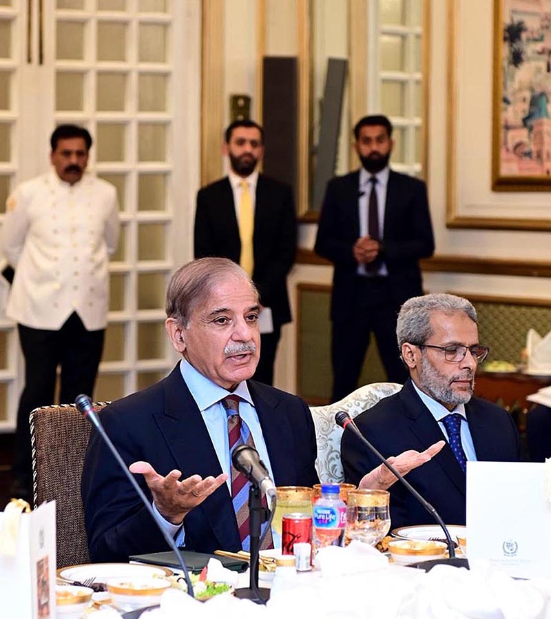 Prime Minister Muhammad Shehbaz Sharif addressing the Iftar Dinner he hosted in the honor of Islamabad-based Ambassadors of brotherly Islamic Countries