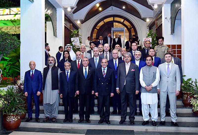 Prime Minister Muhammad Shehbaz Sharif in a group photo with Islamabad based Ambassadors of brotherly Islamic Countries