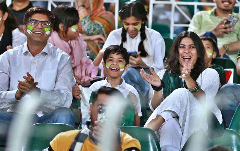 Spectators enjoying the 3rd T-20 cricket match between Pakistan and New Zealand at Rawalpindi Cricket Stadium