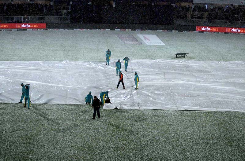 A view of heavy hailstorm that disrupted the 3rd T-20 match between Pakistan and New Zealand Cricket team at Rawalpindi Cricket Stadium