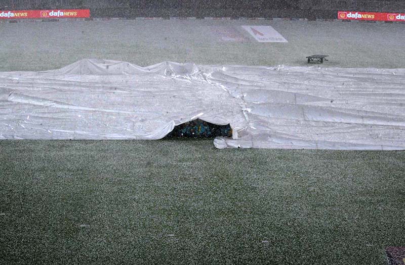 A view of heavy hailstorm that disrupted the 3rd T-20 match between Pakistan and New Zealand Cricket team at Rawalpindi Cricket Stadium
