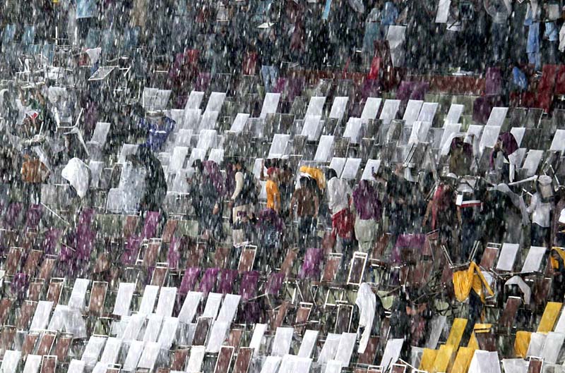 A view of heavy hailstorm that disrupted the 3rd T-20 match between Pakistan and New Zealand Cricket team at Rawalpindi Cricket Stadium