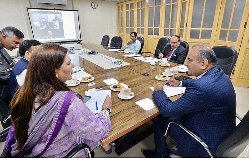 Member of National Assembly, Patron-in-chief of Pakistan Hindu Council and State Minister Ramesh Kumar Vankwani chairing a meeting regarding The Task Force on the Ghandhara Tourism at Department of Archaeology and Museum, Sir Syed Memorial Building