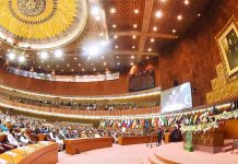Speaker National Assembly Rajaj Pervez Ashraf addressing the participants of International Constitutional Convention to Commemorate the Golden Jubilee of Constitution of Islamic Republic of Pakistan organized by National Assembly of Pakistan at Parliament House