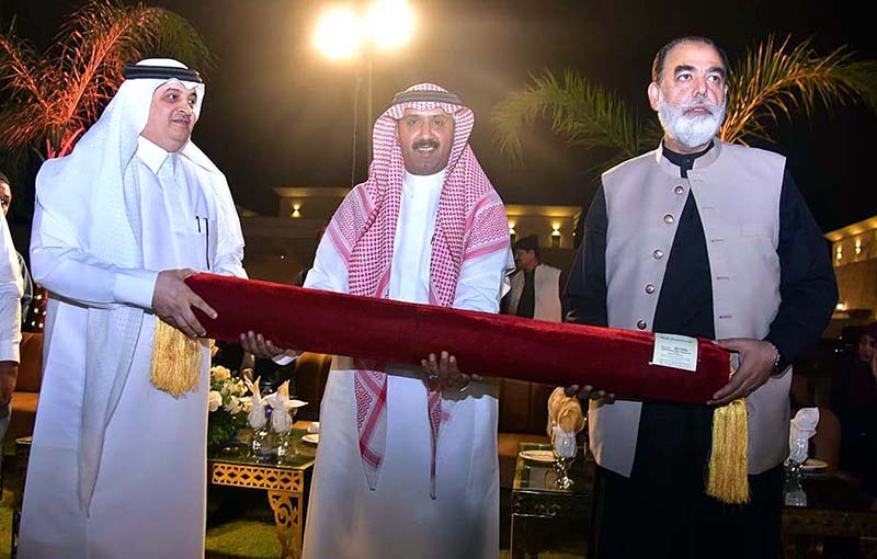Federal Minister for Religious Affairs and Interfaith Harmony Senator Muhammad Talha Mahmood addressing during the dinner hosted in the honor of H.E. Nawaf Saeed Bin Al Malkiy, Ambassador of the Kingdom of Saudi Arabia & Route to Makkah delegation at his Farmhouse on late Saturday night
