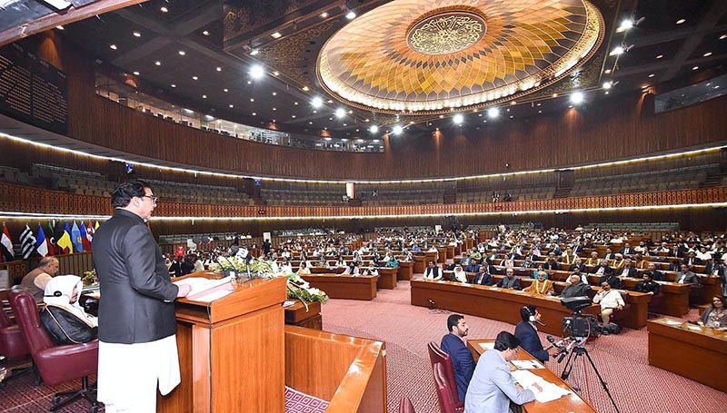 Speaker National Assembly Rajaj Pervez Ashraf addressing the participants of International Constitutional Convention to Commemorate the Golden Jubilee of Constitution of Islamic Republic of Pakistan organized by National Assembly of Pakistan at Parliament House