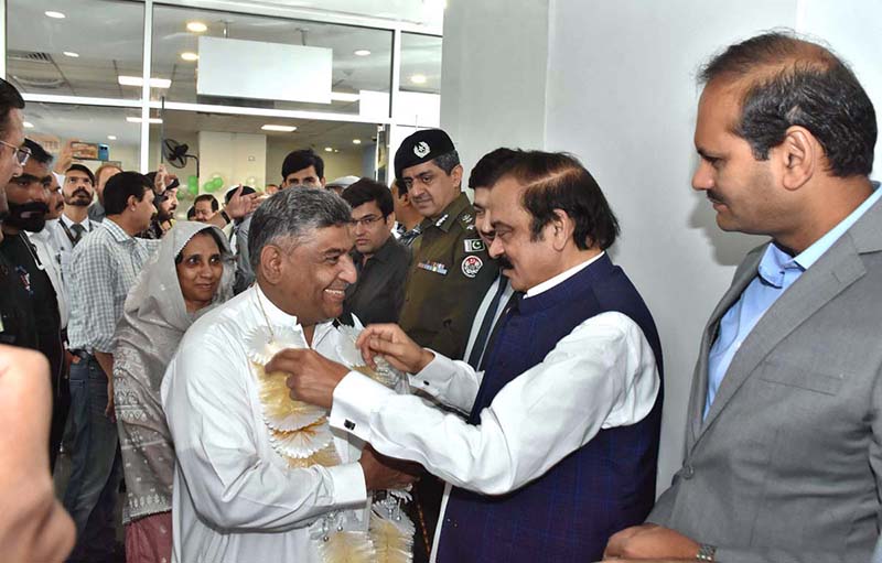 Federal Minister for Interior Rana Sana Ullah Khan seeing off the pilgrims departs for performing Hajj during first Hajj flight operations from Faisalabad International Airport