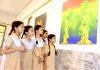 Students taking keen interest in the painting displayed during Painting Exhibition organized by Consulate General of Germany Karachi at Mehran Art Council