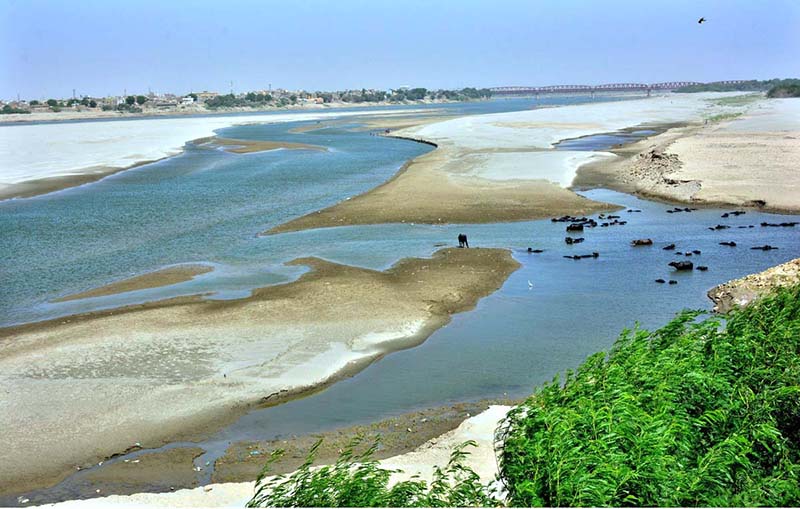 A view of dry bed of Indus River at Hussenabad