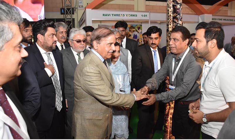 Prime Minister Muhammad Shehbaz Sharif visiting different stalls in Textile Expo (TEXPO) 2023