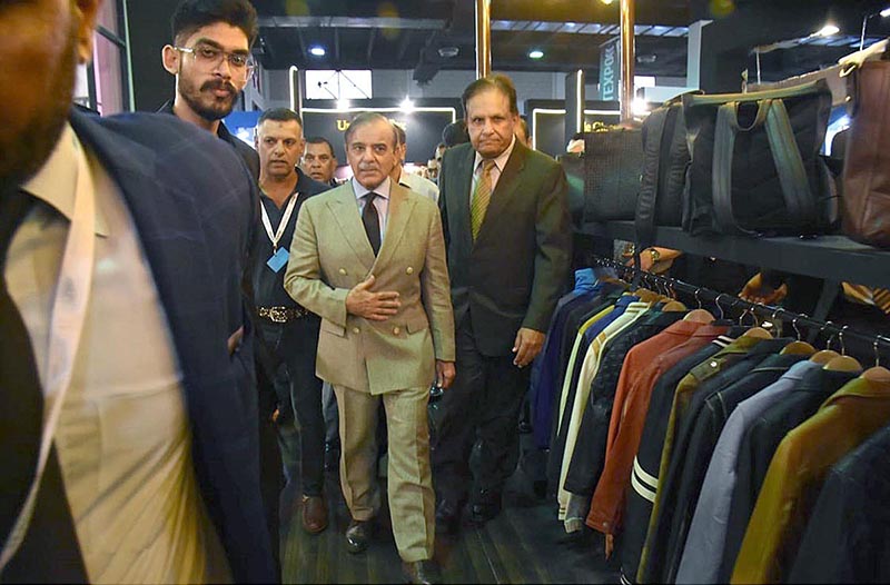 Prime Minister Muhammad Shehbaz Sharif visiting different stalls in Textile Expo (TEXPO) 2023