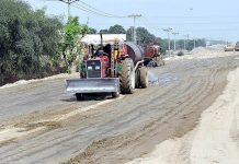 A view of construction work of the two-way Head Muhammad Wala Road