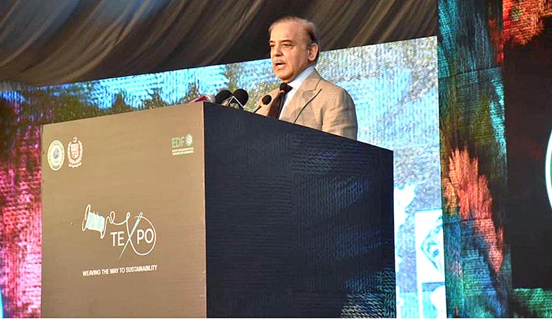 Prime Minister Muhammad Shehbaz Sharif addressing the inaugural ceremony of Textile Expo (TEXPO) 2023 held in Expo-Centre