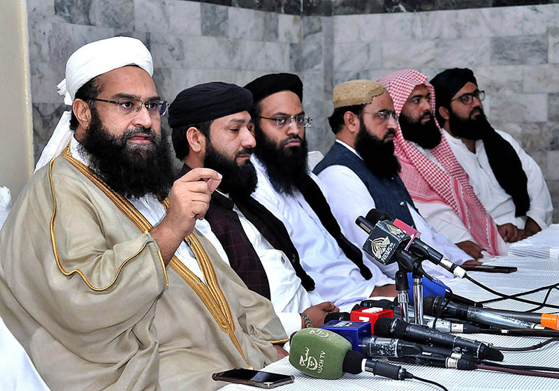 Special Representative of Prime Minister for Inter-Religious Harmony, Middle East and Chairman Pakistan Ulema Council Hafiz Muhammad Tahir Mahmood Ashrafi holds a Press Conference at I-8/3