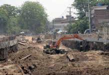 A view of Construction work at Samanabad underpass