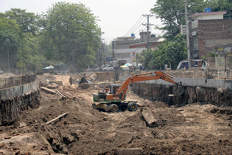 A view of Construction work at Samanabad underpass