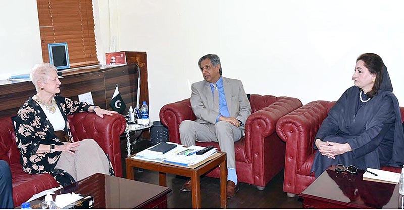 Minister for Law and Justice Senator Azam Nazir Tarar and Parliamentary Secretary Law and Justice Division Mehnaz Akbar Aziz in a meeting with Dr. Riina Kionka, Ambassador of European Union to Pakistan