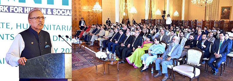 President Dr. Arif Alvi addressing a ceremony to recognize the services of organization and individuals in the field of humanitarian service and philanthropy, organized by the Network for Human Social Development NHSD) at Aiwan-e-Sadr