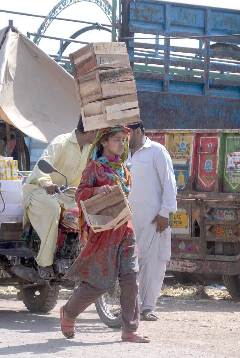 Gypsy Girl on the way while carrying wooden boxes on her head for Domestic use
