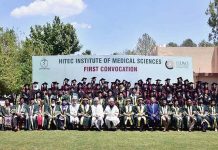 President Dr. Arif Alvi in a group photo on the occasion of the first convocation of HITEC Institute of Medical Sciences