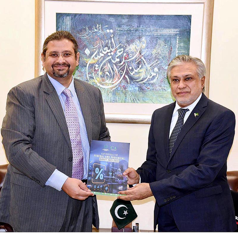 Mohammad Ali Latif President Institute of Chartered Accountants of Pakistan (ICAP) called on Finance Minister Senator Mohammad Ishaq Dar at Finance Division and presented ICAP's proposals regarding Federal Budget for 2023-24