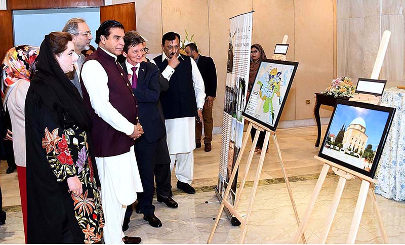 Speaker National Assembly Raja Pervez Ashraf witnessing the photo exhibition on Islamic Architectural Heritage of Hungary at Parliament House