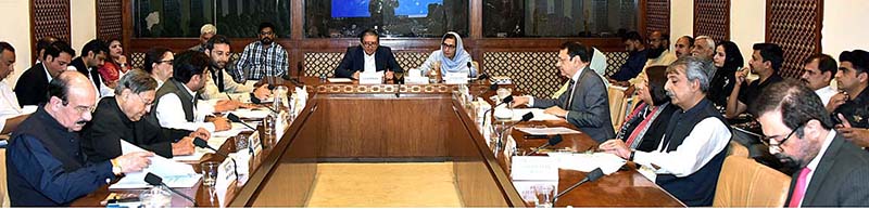 Senator Saleem Mandviwalla, Chairman Senate Standing Committee on Finance and Revenue presiding over a meeting of the committee at Parliament House