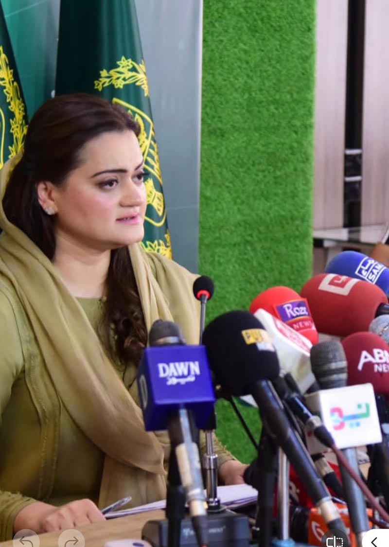 Federal Minister for Information and Broadcasting Marriyum Aurangzeb addressing a press conference