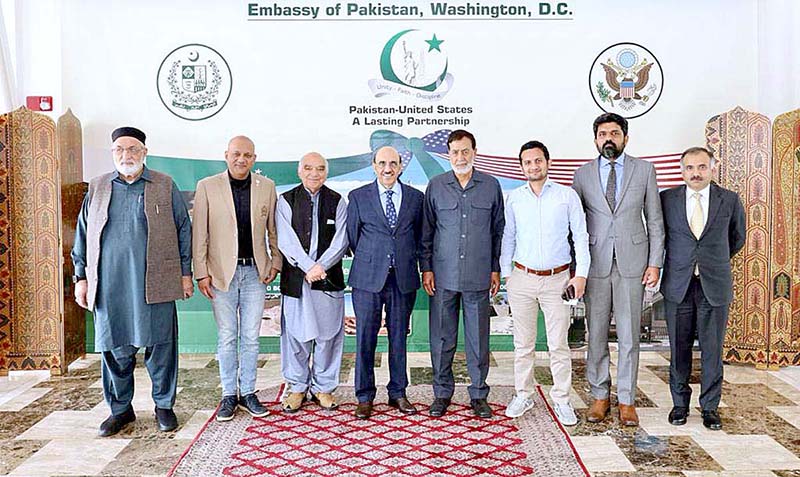 Group photo of Ambassador Masood Khan during a meeting with a delegation of Al-Khidmat Foundation Pakistan about ‘Coalition of Humanitarian Organizations’ to streamline and synergize their activities