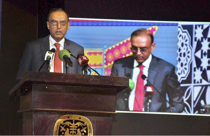 Governor State Bank of Pakistan, Jameel Ahmad addressing during the 24th Zahid Hussain Memorial Lecture on "Democratizing Lending: Challenges & Opportunities for Financial Inclusion in Emerging Economies" at PNCA