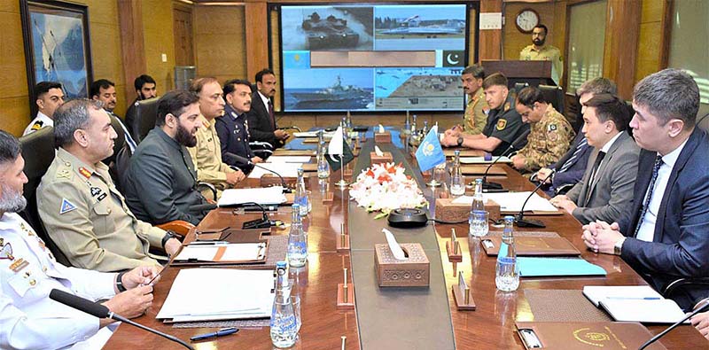 A Defence Delegation of Kazakhstan headed by Mr. BEISPEKOV Azamat, Vice Minister held a meeting with Secretary Defence Production, Lt Gen (Retd) Humayun Aziz and officials of MoDP