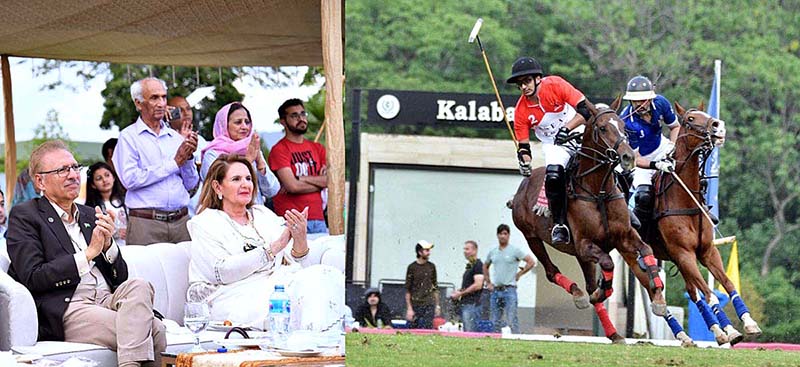 President Dr. Arif Alvi and Begum Samina Alvi watching the final of the President’s Bodyguard Polo Cup 2023 at Islamabad Club Polo Ground