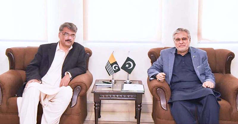 Chaudhry Anwar Ul Haq Prime Minister Azad Jammu and Kashmir called on Federal Minister for Finance and Revenue Senator Mohammad Ishaq Dar at Finance Division