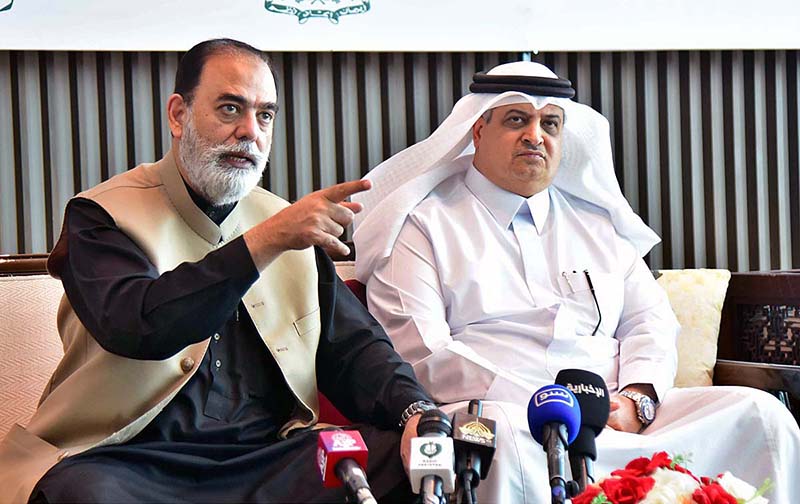 Senator Federal Minister for Religious Affairs Muhammad Talha Mahmood and Saudi Arabia's ambassador to Pakistan H.E. Nawaf bin Said Al-Malki visiting Hajj Immigration Centre at Islamabad international Airport