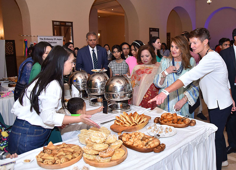 First lady Begum Samina Alvi inaugurating an international food festival at a hotel