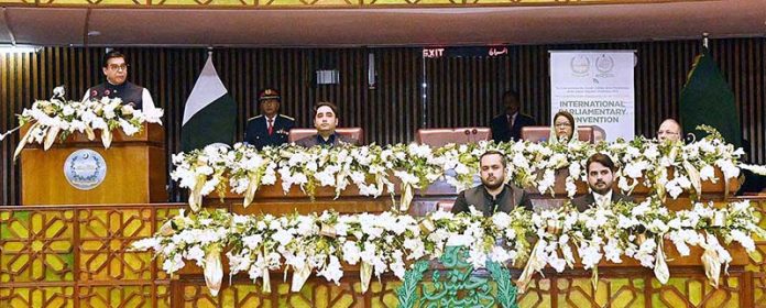 Speaker National Assembly Raja Pervez Ashraf addressing Raja Pervez Ashraf addressing the Closing Plenary Session ‘Building Inclusive and Equal Societies: Challenges and Opportunities” of International Constitutional Convention to Commemorate The Golden Jubilee of Constitution of Islamic Republic of Pakistan at Parliament House