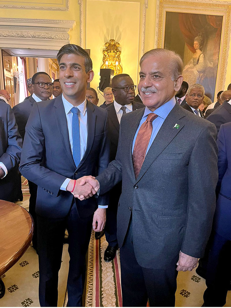Prime Minister Muhammad Shehbaz Sharif meets British Prime minister Rishi Sunak on the sidelines of a meeting of the leaders of Commonwealth Countries