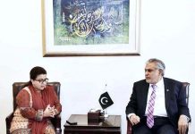 Ms. Shaza Fatima Khawaja, SAPM on Youth Affairs, held a meeting with Finance Minister Senator Mohammad Ishaq Dar to discussed financial modalities for the laptop scheme under Prime Minister's Youth Programme (PMYP), at Finance Division in Federal Capital