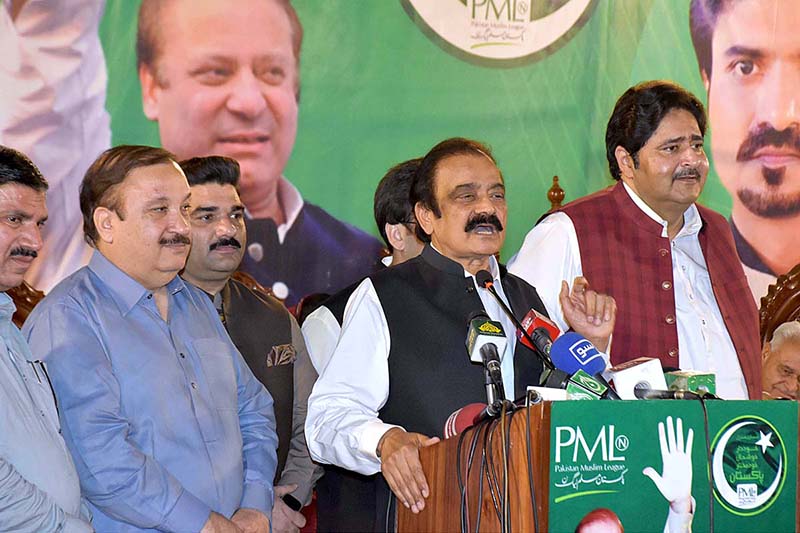 Interior Minister Rana Sana Ullah Khan addressing to public gathering after inaugurate the Public Secretariat at Chuck No. 65 JB