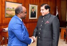 Speaker National Assembly Raja Pervez Ashraf receiving member of the Parliament of Tanzania Dr. Joseph Kizito Mhagama at Parliament House