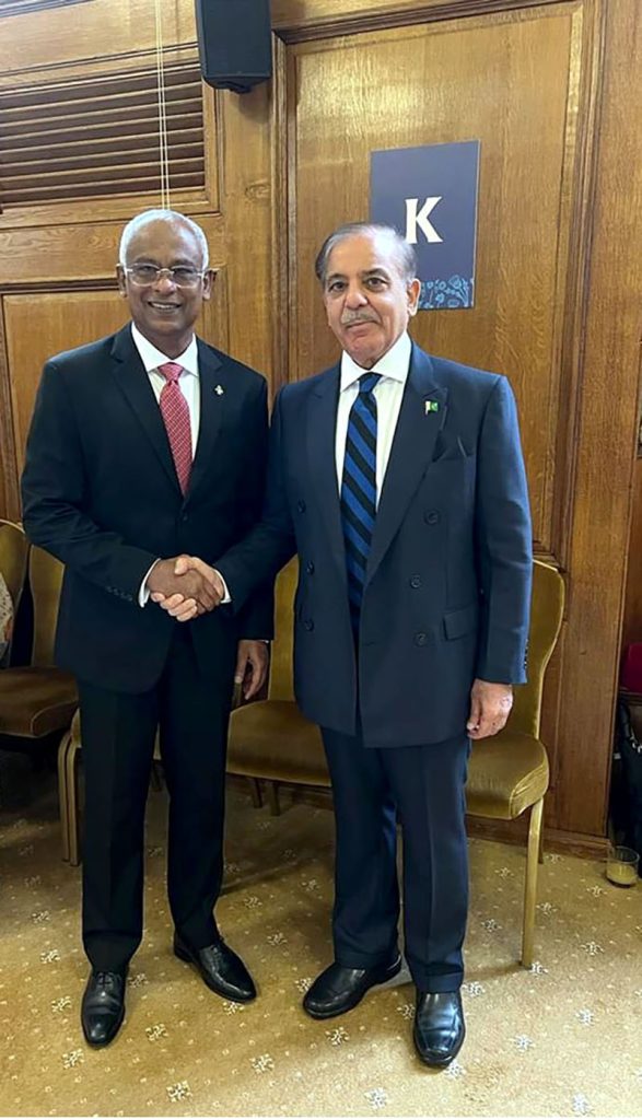 Prime Minister Muhammad Shehbaz Sharif meets President of Maldives H.E Ibrahim Mohamed Solih on the sidelines of Coronation of King Charles lll