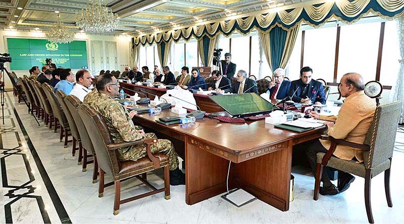 Prime Minister Muhammad Shehbaz Sharif chairs a meeting of the National Security Committee