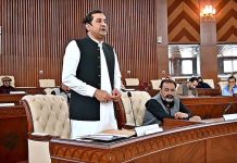 Chief Minister Gilgit-Batistan Khalid Khurshid Khan addressing the 19th session of the Gilgit-Baltistan Assembly under the chair of Speaker Gilgit-Baltistan Assembly Syed Amjad Ali Zaidi
