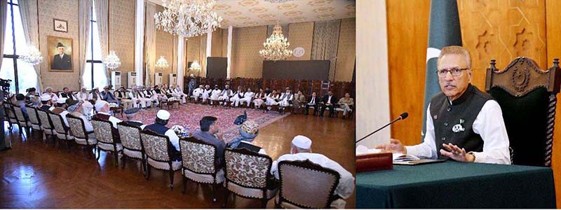President Dr. Arif Alvi talking to the tribal elders (Masharan) of the merged districts of Khyber Pakhtunkhwa, who called on him at Aiwan-e-Sadr