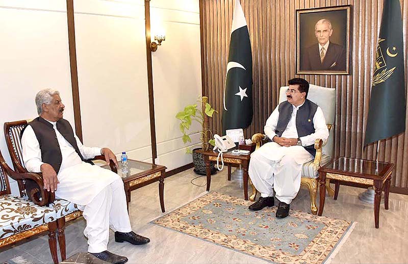Chairman Senate, Muhammad Sadiq Sanjrani exchanging views with Former Governor Baluchistan, Abdul Qadir Baloch at Parliament House