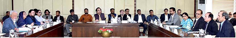 Senator Muhammad Abdul Qadir, Chairman Senate Standing Committee on petroleum presiding over a meeting of the committee at Parliament House